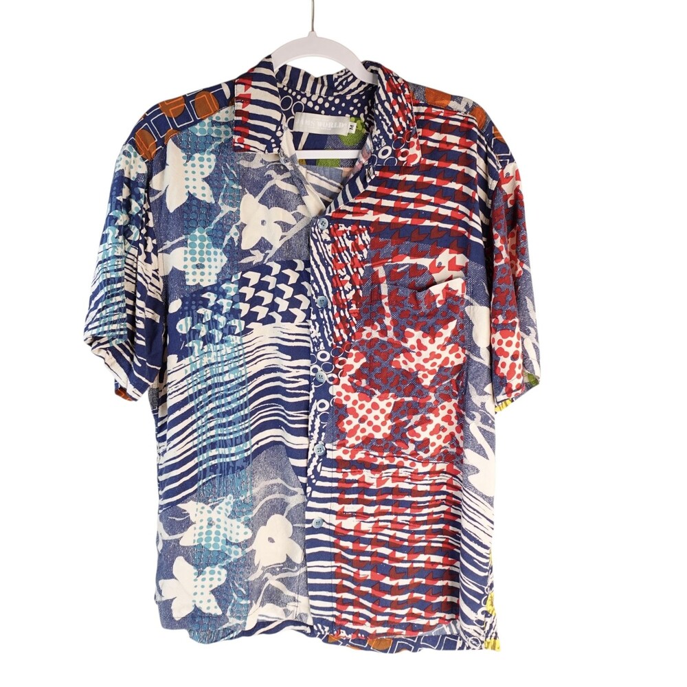 Vintage Jams World SIMPSON Shirt Mens Medium Red Blue Rayon Floral Hawaiian SS